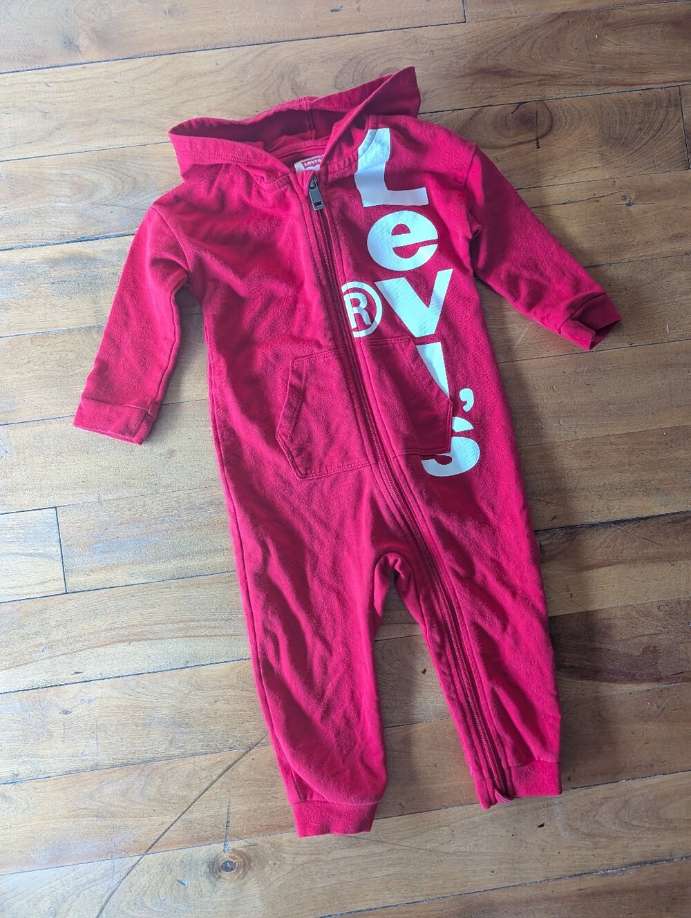Levi's Red Hooded Zip One-Piece 18M